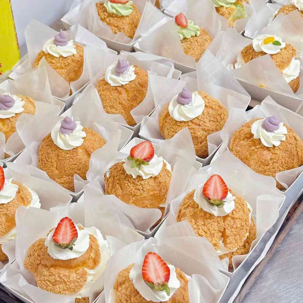 A tray of custard donuts from a recent weekly menu